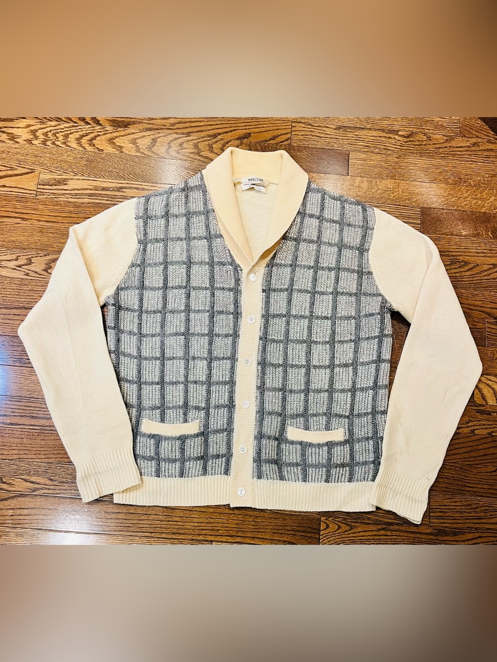 Vintage 60s Manleigh 100% Wool Shawl Collar Cardigan Made Japan M